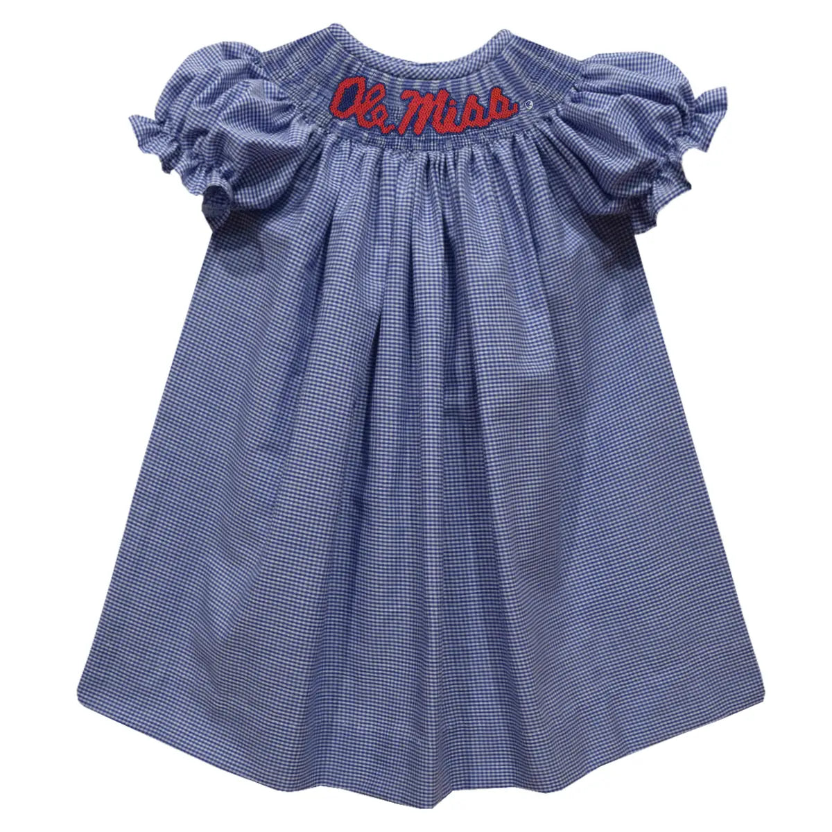 Ole Miss Rebels Smocked Gingham Embroidered Bishop Dress (preorder)
