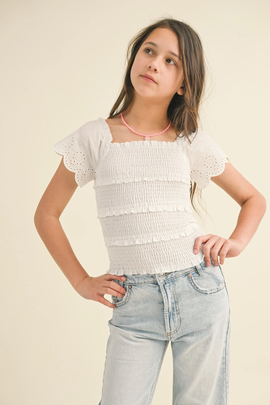 Smocked Eyelet Top