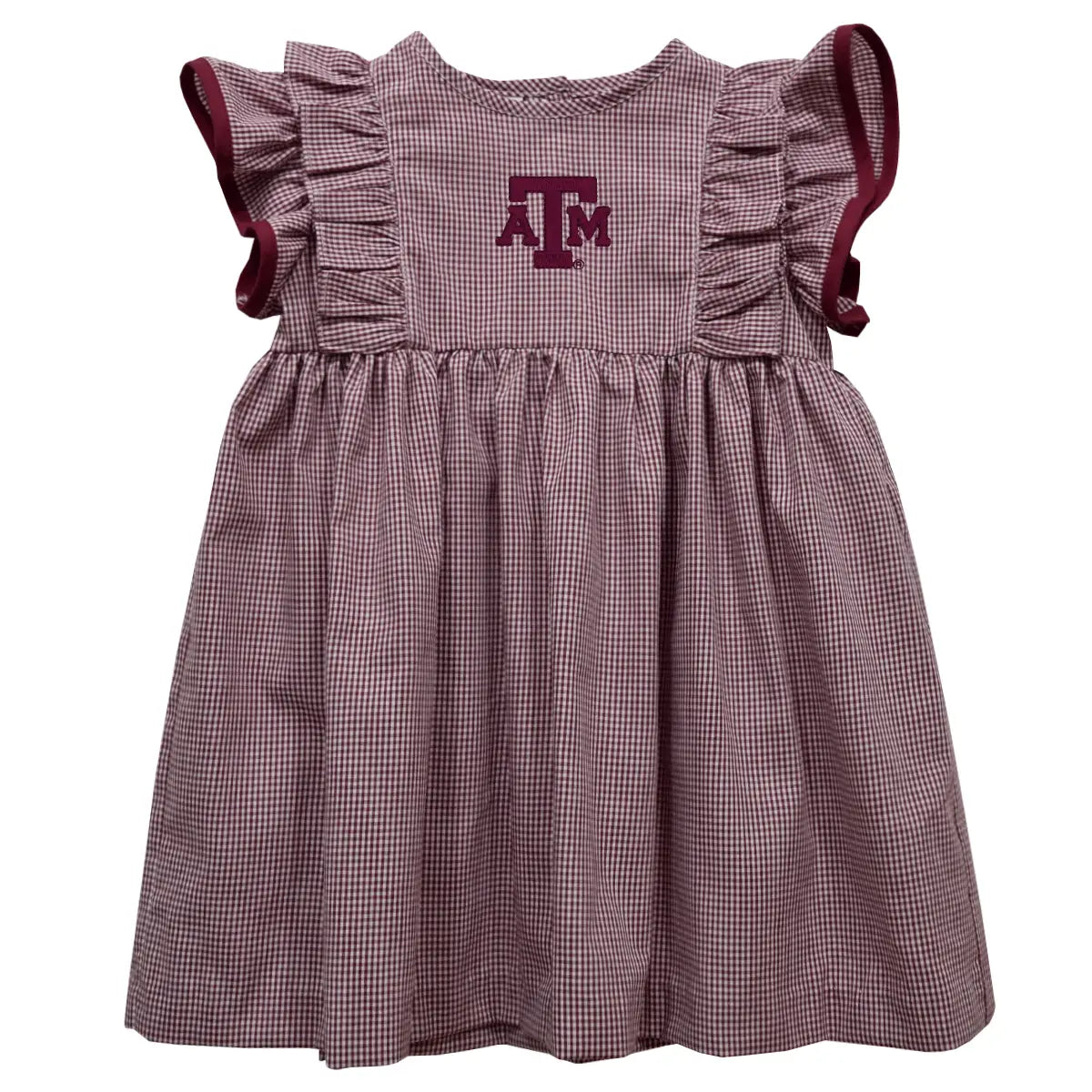Texas A&M Aggies Embroidered Gingham Ruffle Dress (preorder)