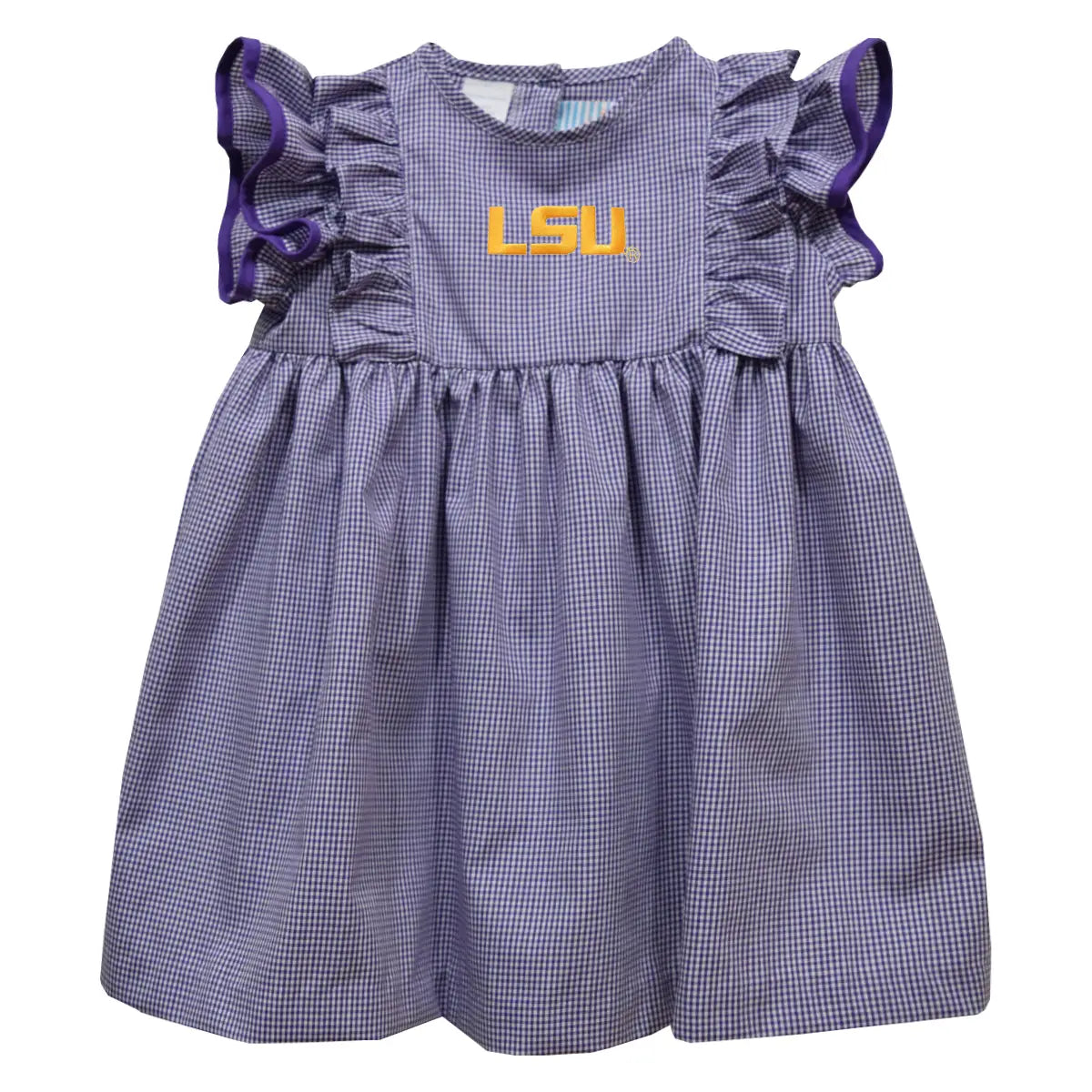 LSU Tigers Embroidered Gingham Ruffle Dress (preorder)