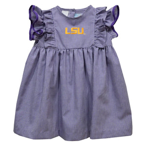 LSU Tigers Embroidered Gingham Ruffle Dress (preorder)
