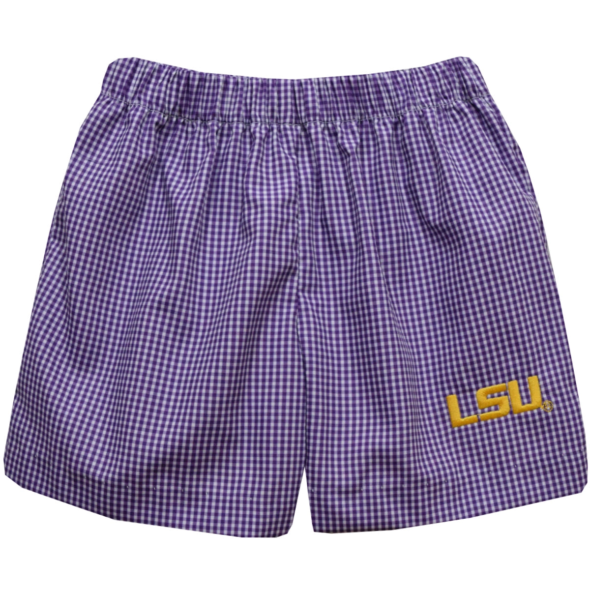 LSU Tigers Embroidered Gingham Pull-On Short (preorder)