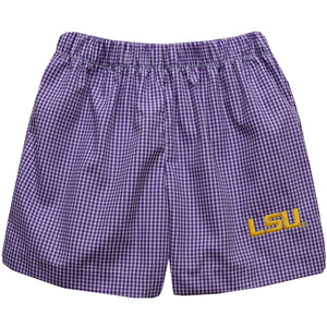LSU Tigers Embroidered Gingham Pull-On Short (preorder)