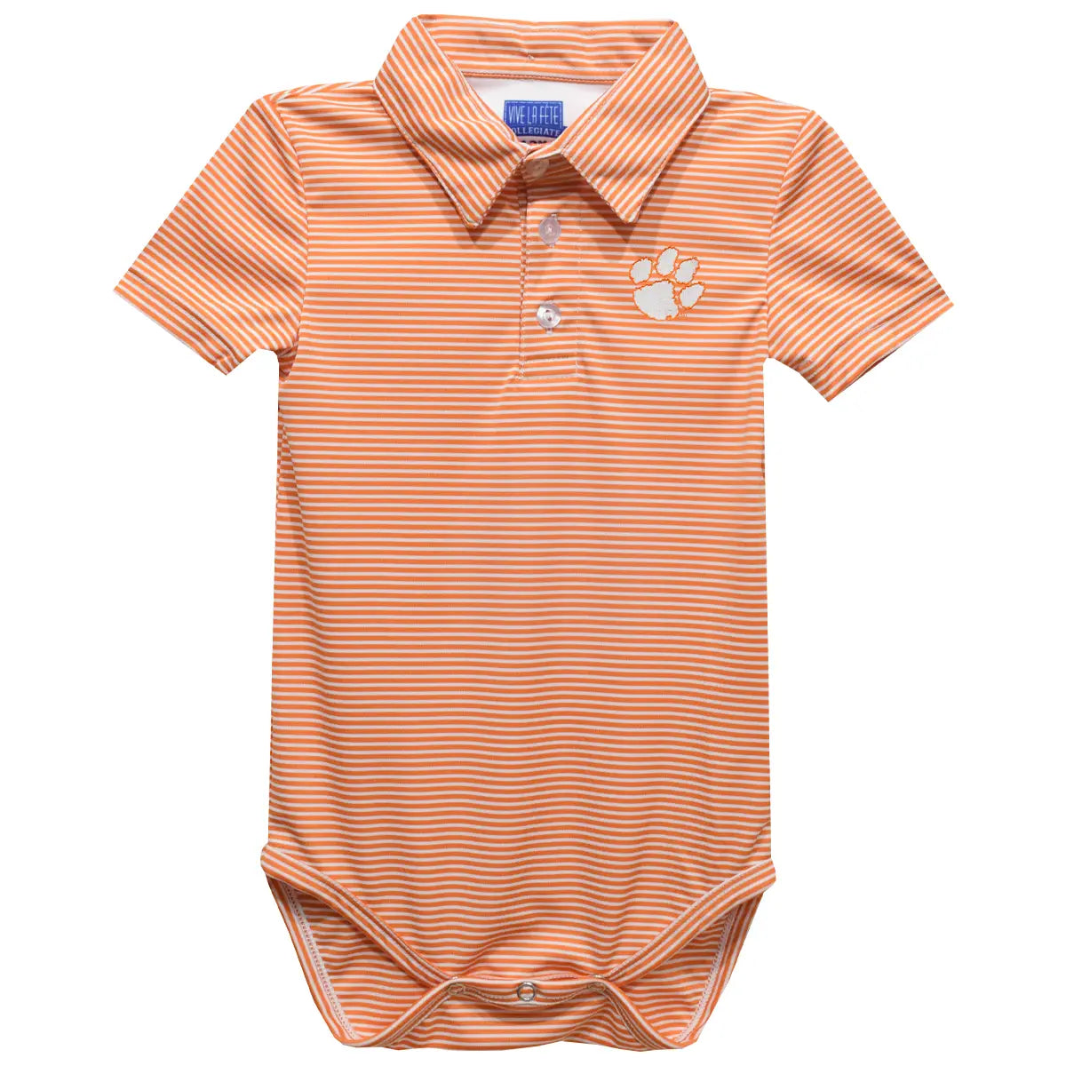 Clemson Tigers Embroidered Striped Polo Onesie (preorder)