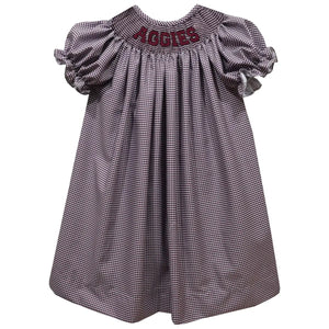 Texas A&M Aggies Smocked Gingham Embroidered Bishop Dress (preorder)