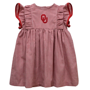 Oklahoma Sooners Embroidered Gingham Ruffle Dress (preorder)