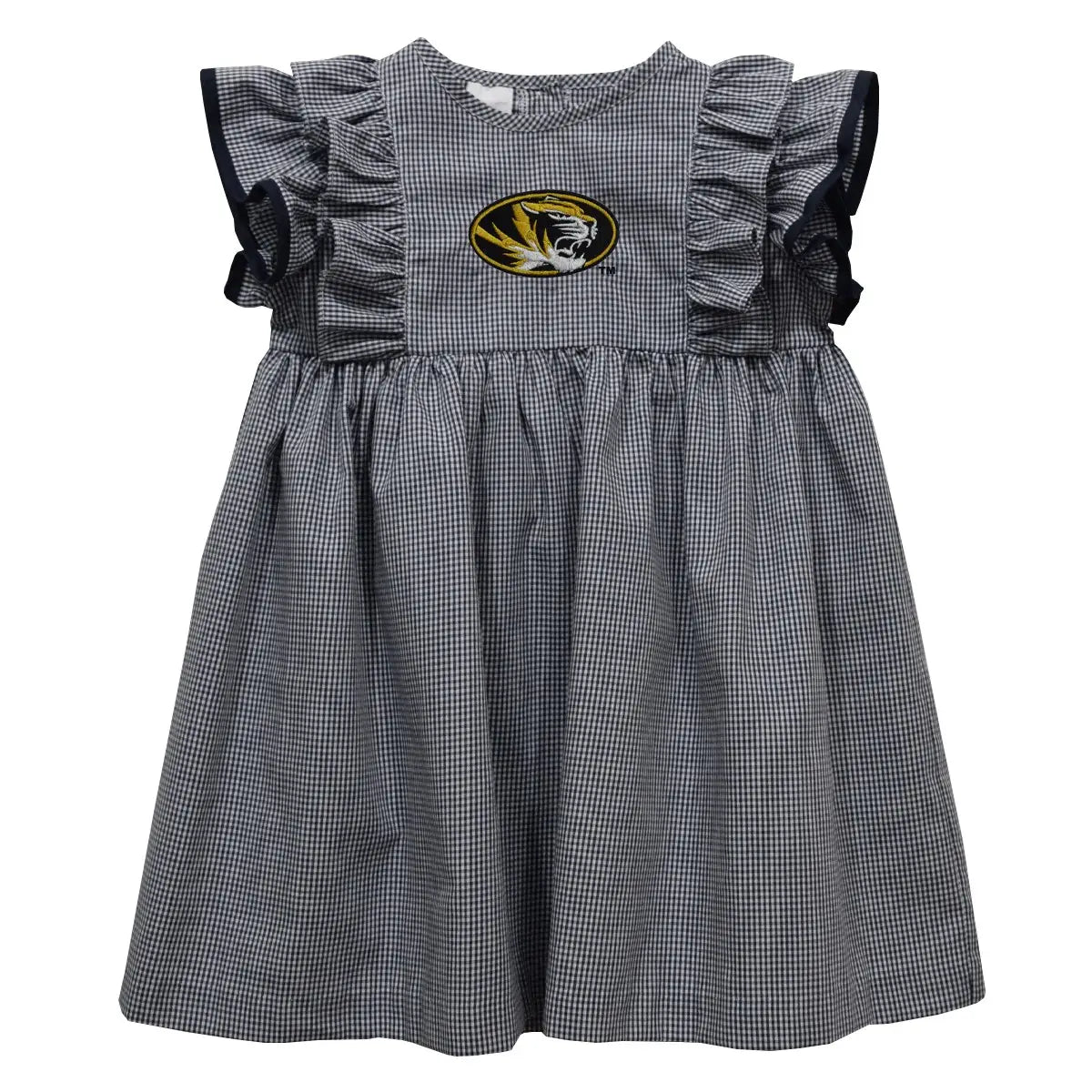 Missouri Tigers Embroidered Gingham Ruffle Dress (preorder)
