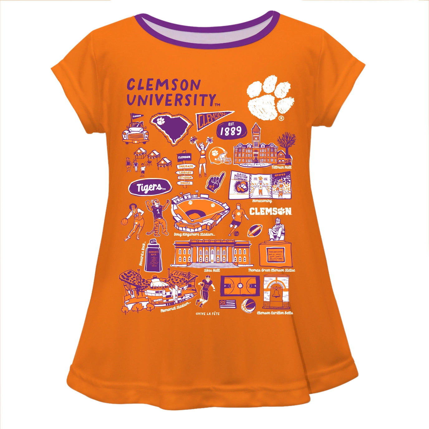 Clemson Tigers Hand Sketched Short Sleeve Top (preorder)