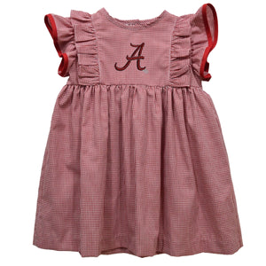 Alabama Crimson Tide Embroidered Gingham Ruffle Dress (preorder)
