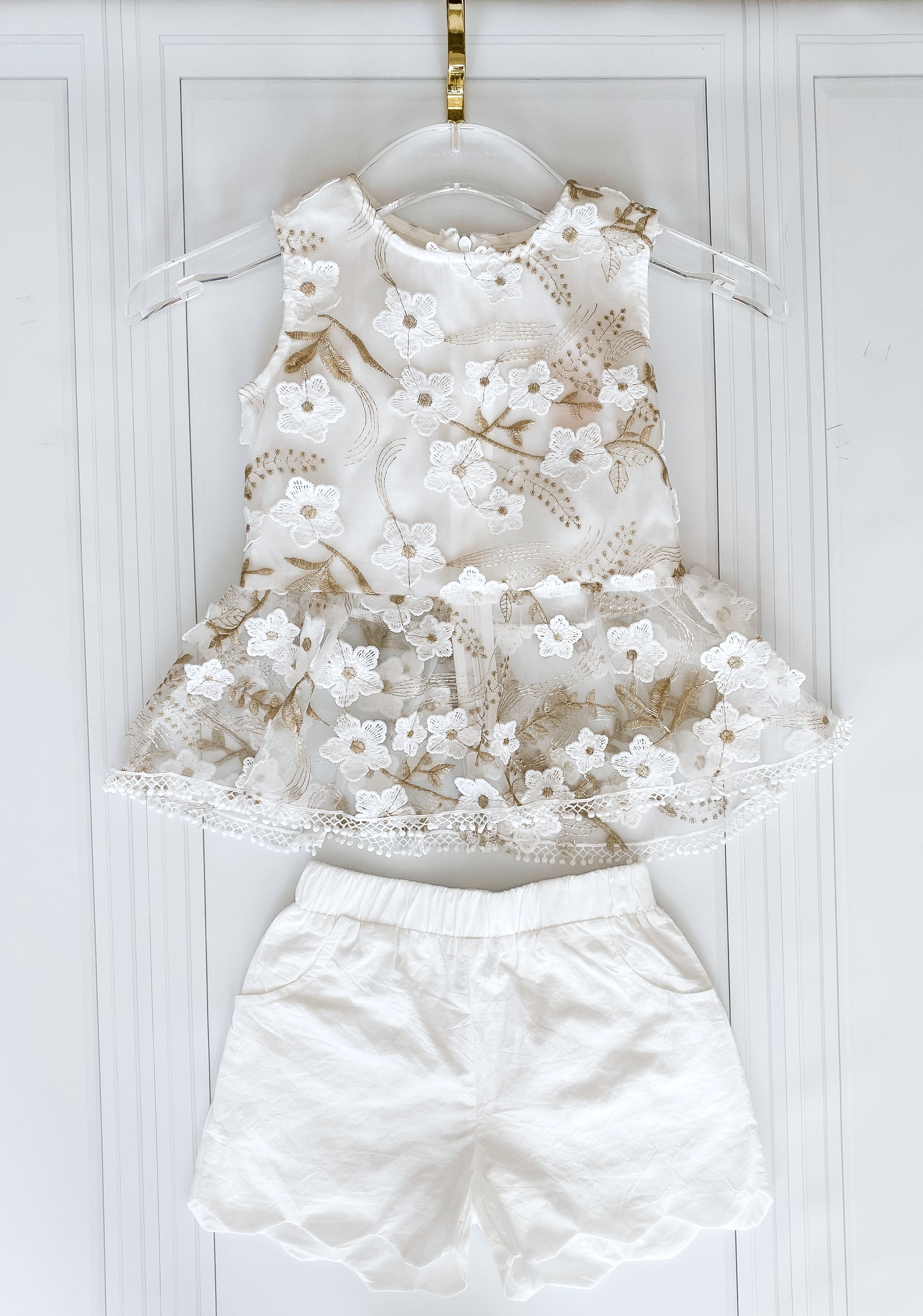 Flower Embroidered Lace Peplum Tank & Scalloped Short Set