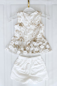 Flower Embroidered Lace Peplum Tank & Scalloped Short Set