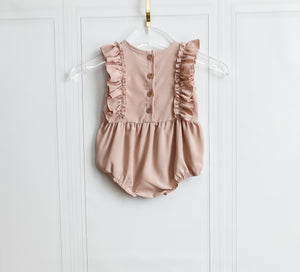 Taupe Ruffle Front Bubble Romper