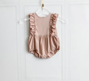 Taupe Ruffle Front Bubble Romper